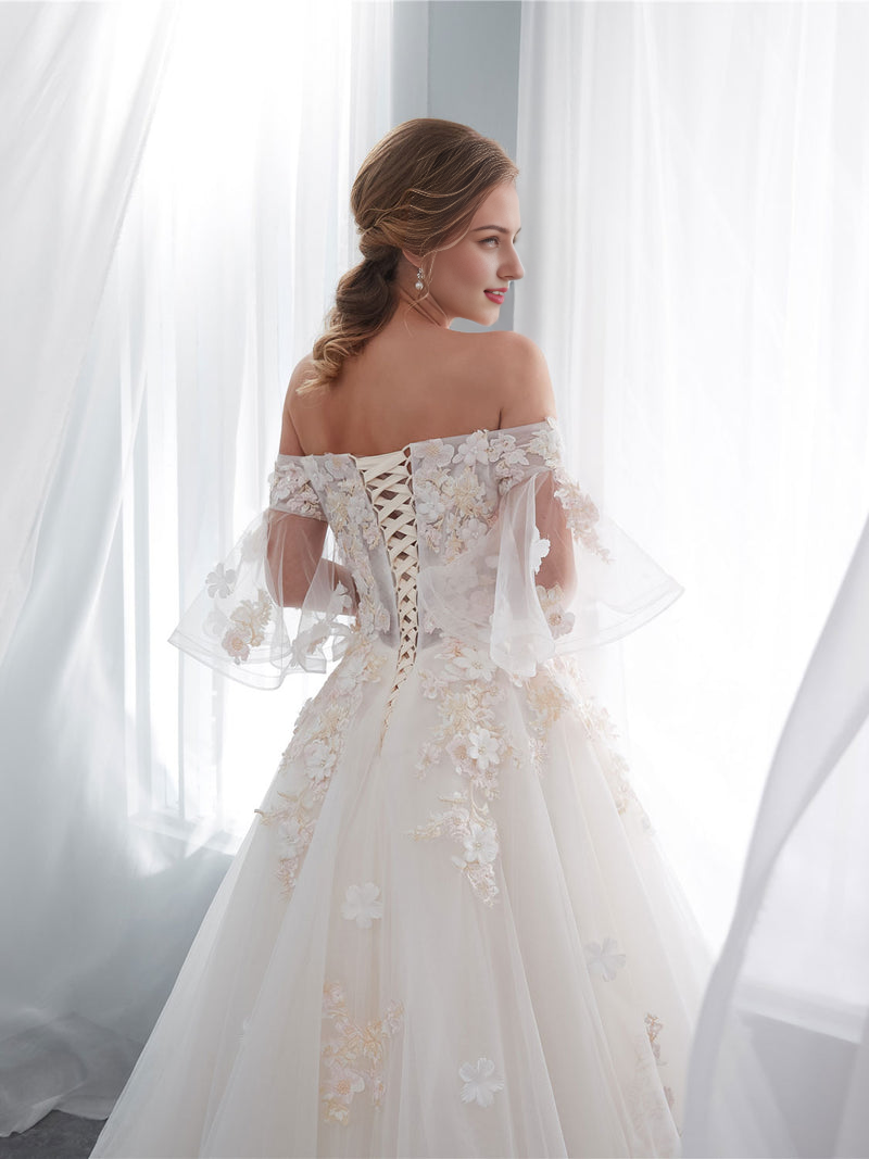 Long Lace Wedding Dress Ivory Tulle Lace Wedding Gown