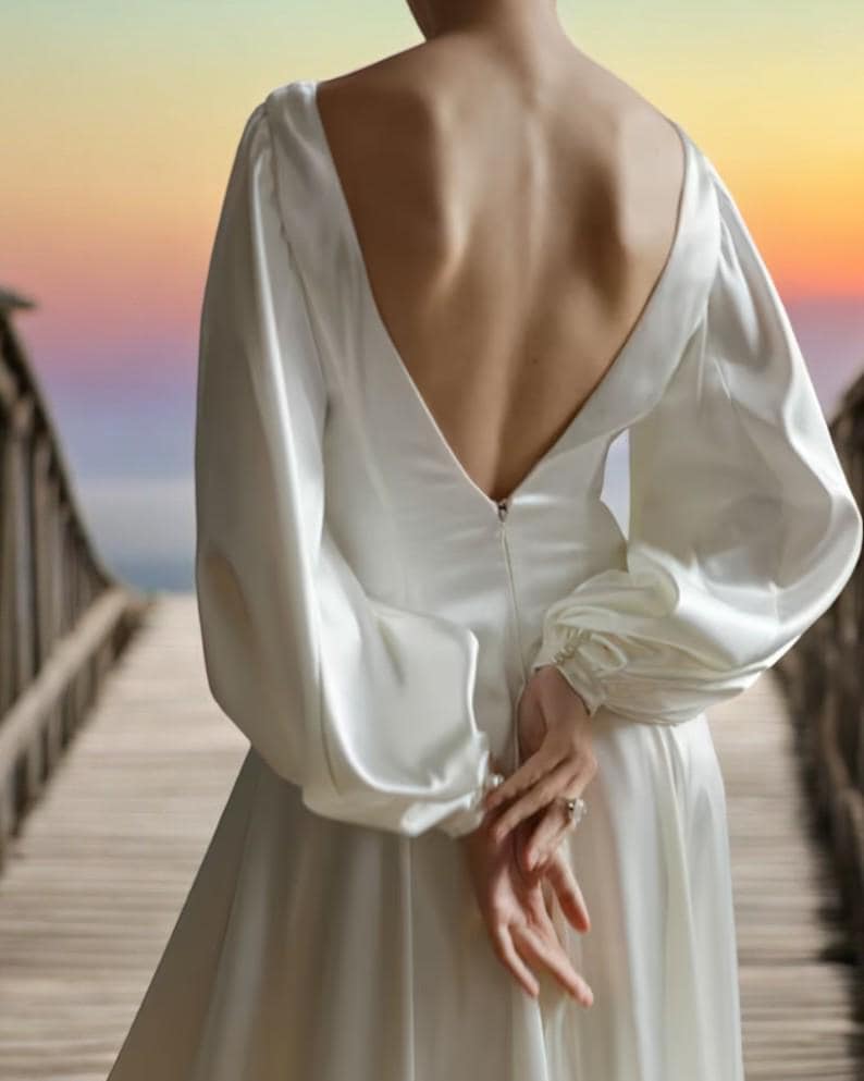 Minimalist Silk Wedding Dress Elegant A-Line Satin Bridal Gown Ivory Wedding Dress Simple and Timeless Wedding Gown for Modern Brides