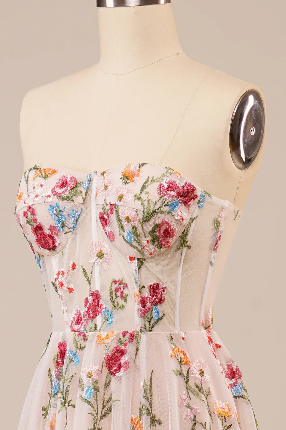 A-Line Strapless Sweep Train Tulle Prom Dress