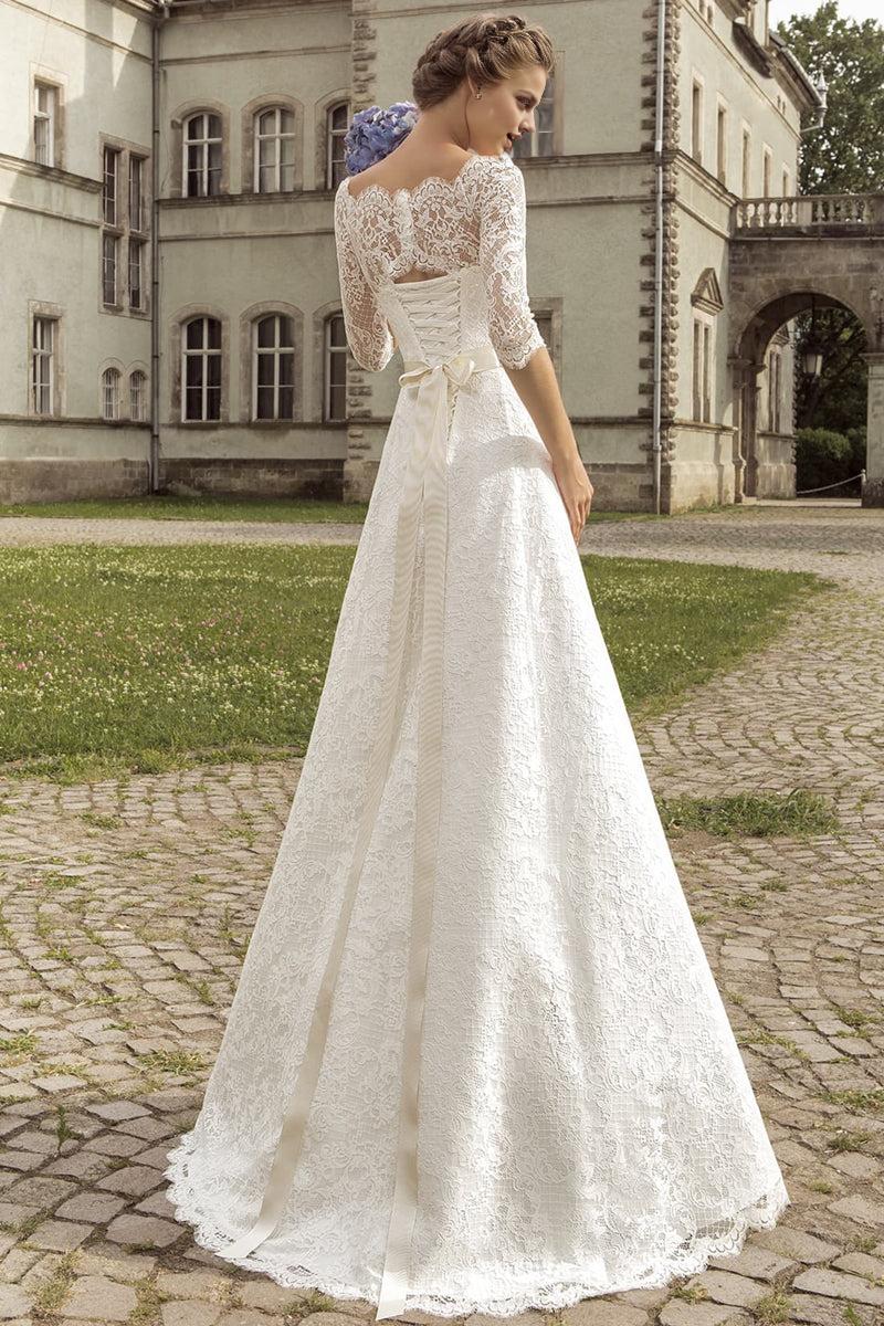 Lace Bridal Dress Half Sleeve A-line Wedding Dress