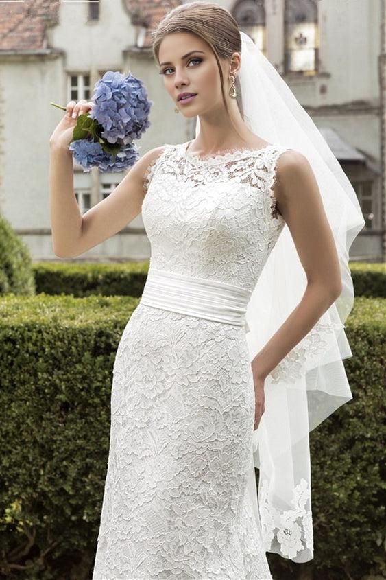 Mermaid Lace Beadings Bridal Dress Court Train Cap Sleeve Wedding Dresses