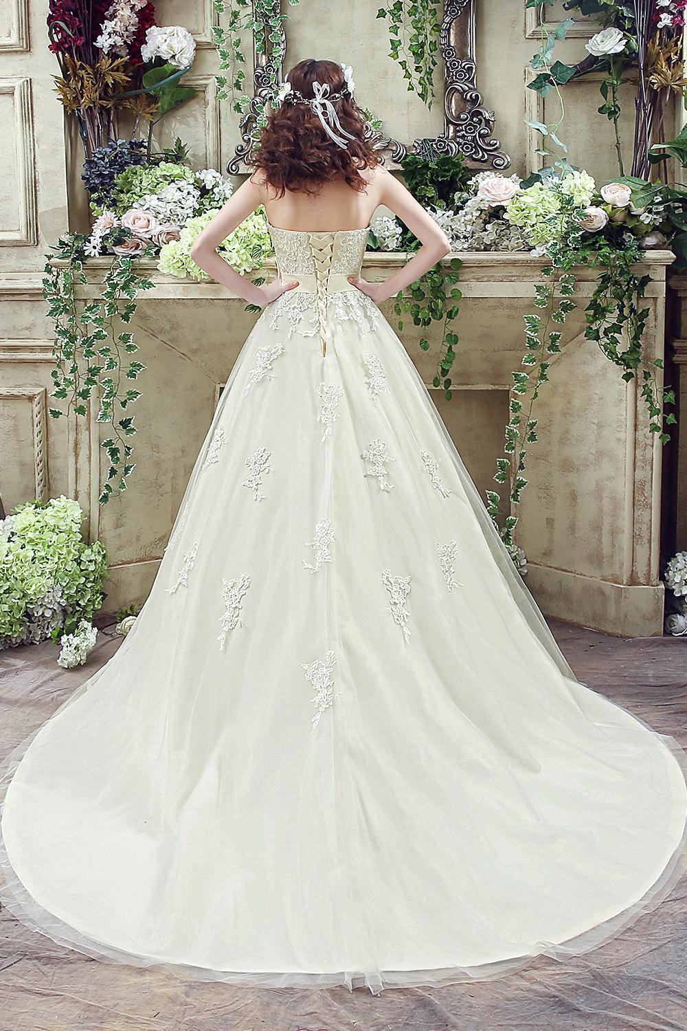 Lace Ball Gown Wedding Dress Tulle Lace-Up Bridal Gown