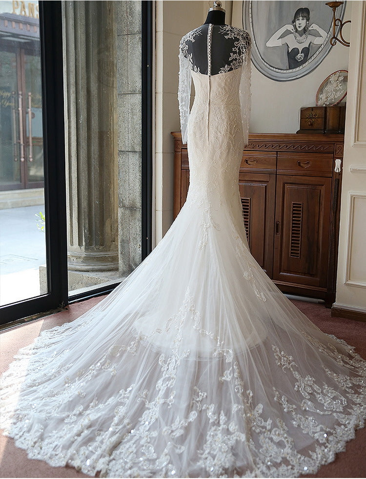 Long Sleeve Mermaid Tulle Bridal Gown New Arrival Court Train Wedding Dresses