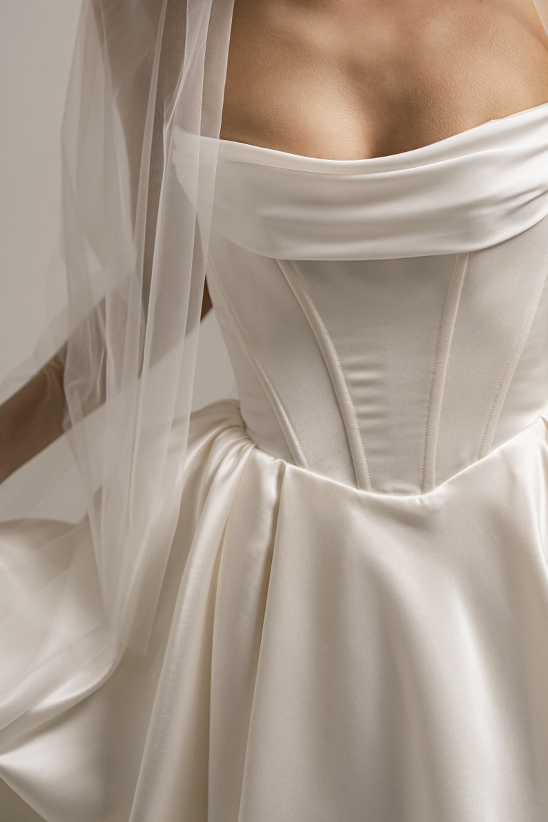 Satin Ivory Wedding Dress Corset Wedding Dress A-line Off Shoulder Wedding Dress Victorian Wedding Dress
