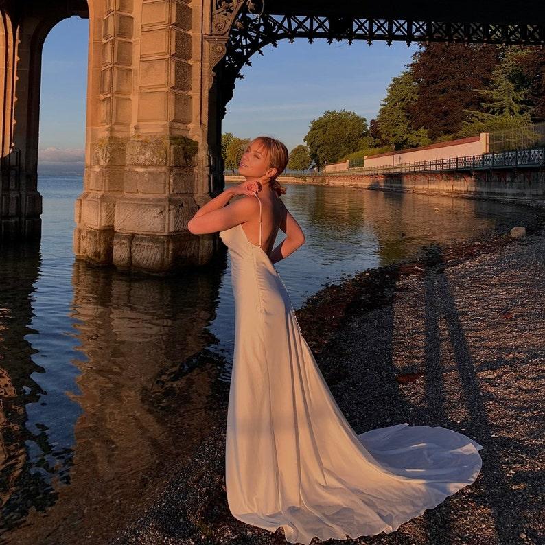 Simple Wedding Slip Dress With Open Back In Ivory Wedding Dress With A Train