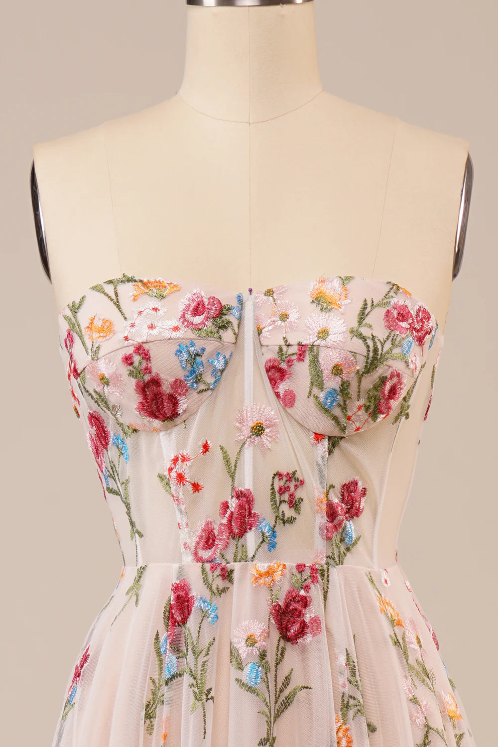 A-Line Strapless Sweep Train Tulle Prom Dress