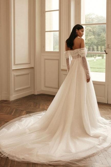 Noble long sleeved off shoulder long bridal dress