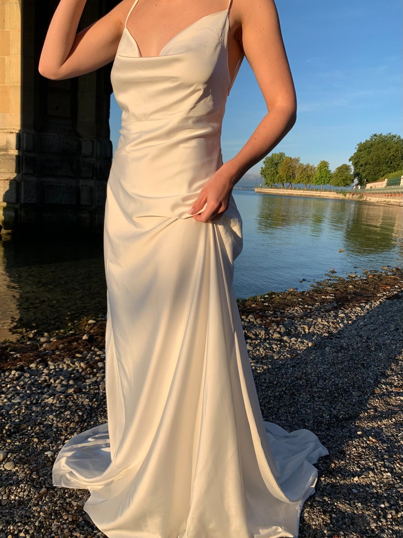 Simple Wedding Slip Dress With Open Back In Ivory Wedding Dress With A Train