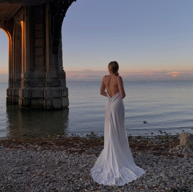 Simple Wedding Slip Dress With Open Back In Ivory Wedding Dress With A Train