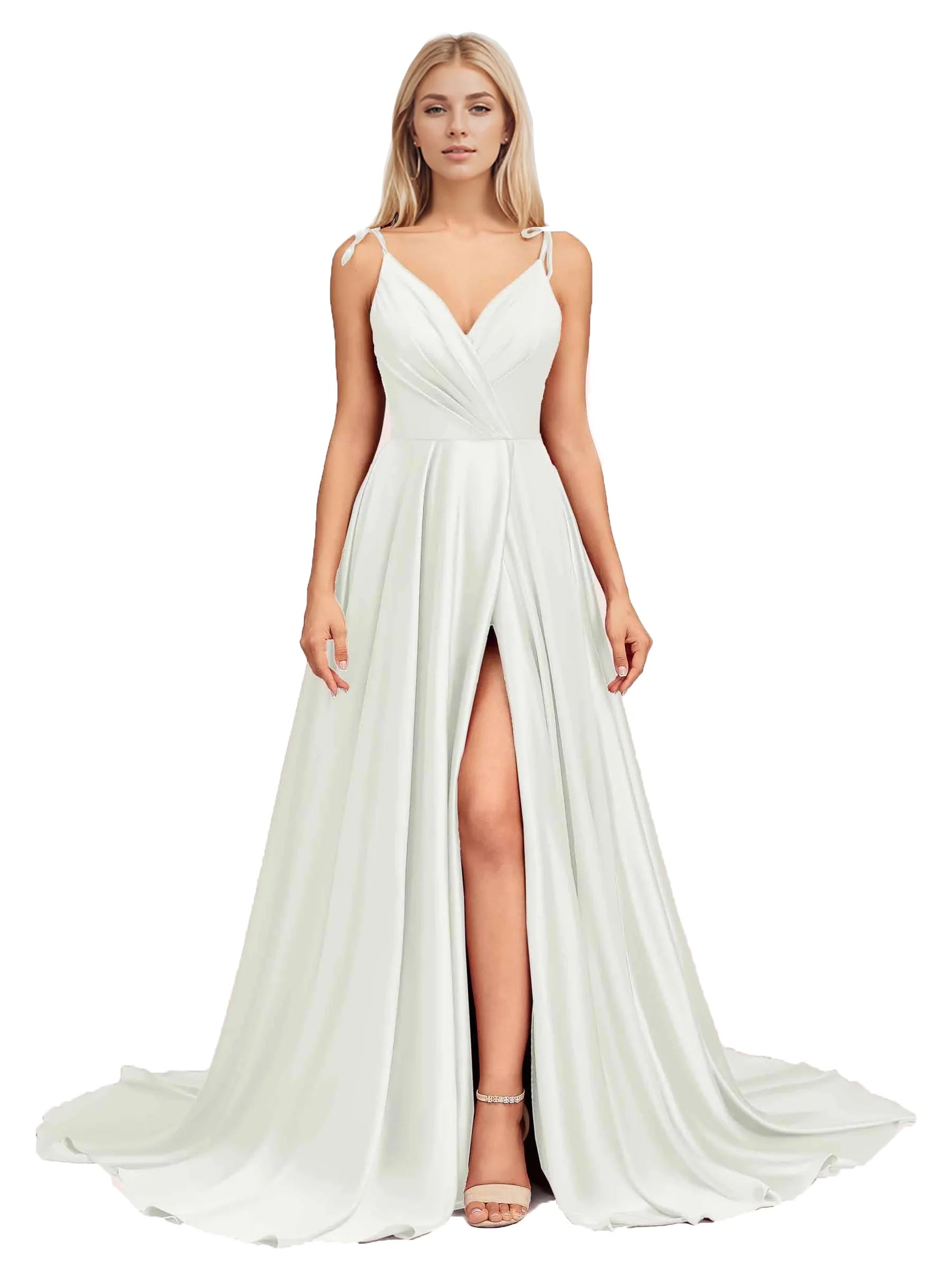 DingjiElegant V Neck Sleeveless Split Bridesmaid Dresses Cocktail Party Prom Long Wedding Guest Dresses For Women