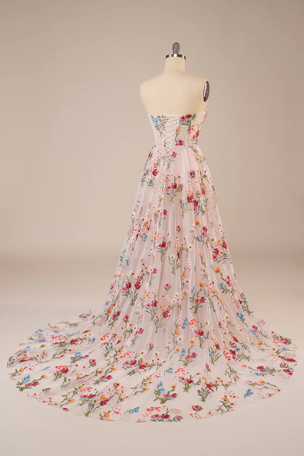 A-Line Strapless Sweep Train Tulle Prom Dress