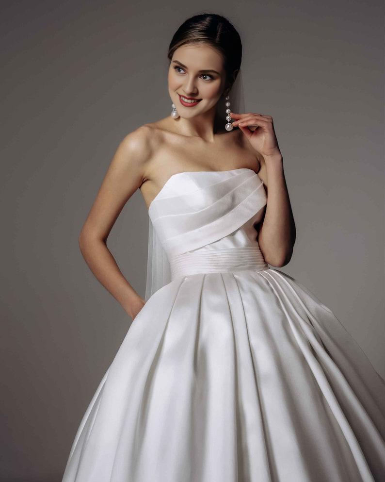 Satin Wedding Gown with Train Lush Royal Wedding Dress Open Shoulders Princess Wedding A line Ball Bridal Dress Ivory Cathedral Dress