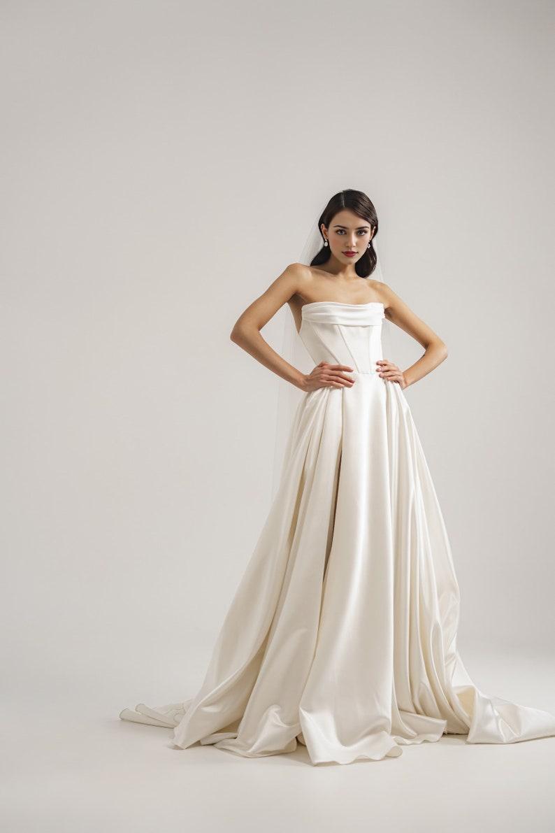 Satin Ivory Wedding Dress Corset Wedding Dress A-line Off Shoulder Wedding Dress Victorian Wedding Dress