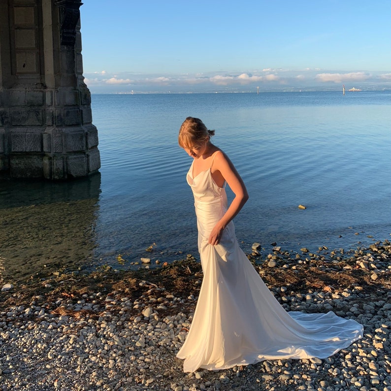 Simple Wedding Slip Dress With Open Back In Ivory Wedding Dress With A Train