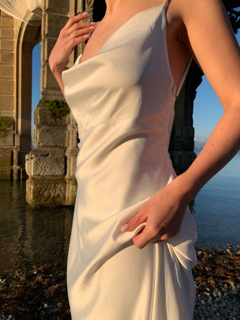 Simple Wedding Slip Dress With Open Back In Ivory Wedding Dress With A Train