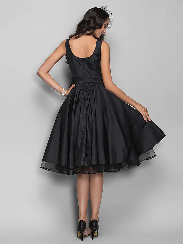 DingjiBall Gown Cocktail Party Prom Dress V Neck Sleeveless Knee Length Taffeta with Pleats Crystals