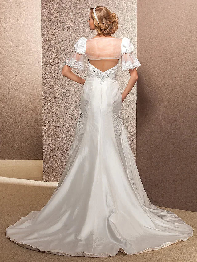 DingjiWedding Dresses Sweetheart Neckline Court Train Taffeta Sleeveless