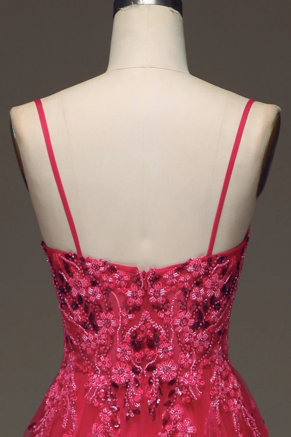 Spaghetti Straps A Line Red Prom Dress with Appliques