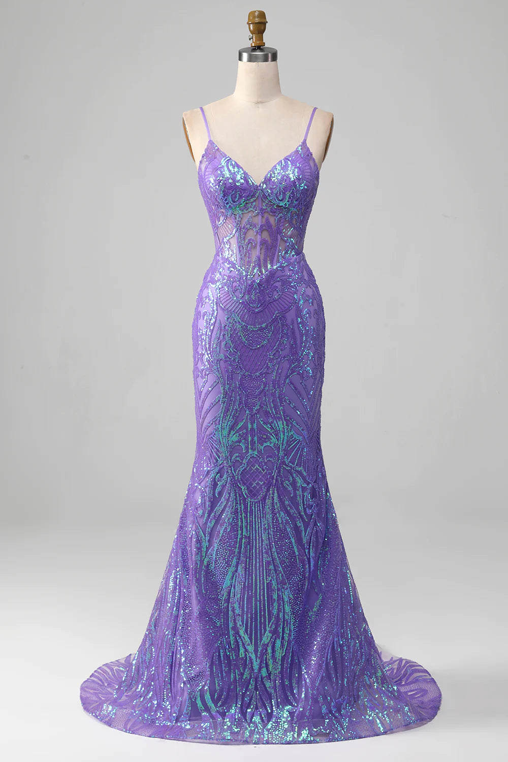Mermaid Sparkly Purple Corset Prom Dress