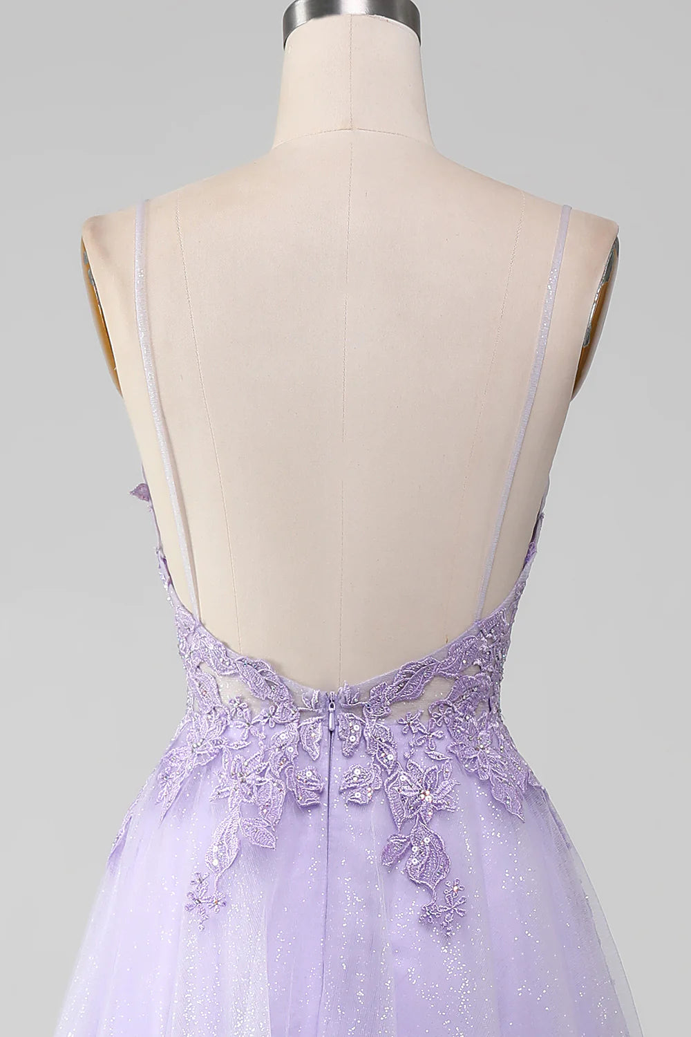 Sparkly Light Purple A-Line Spaghetti Straps Long Prom Dress With Beading