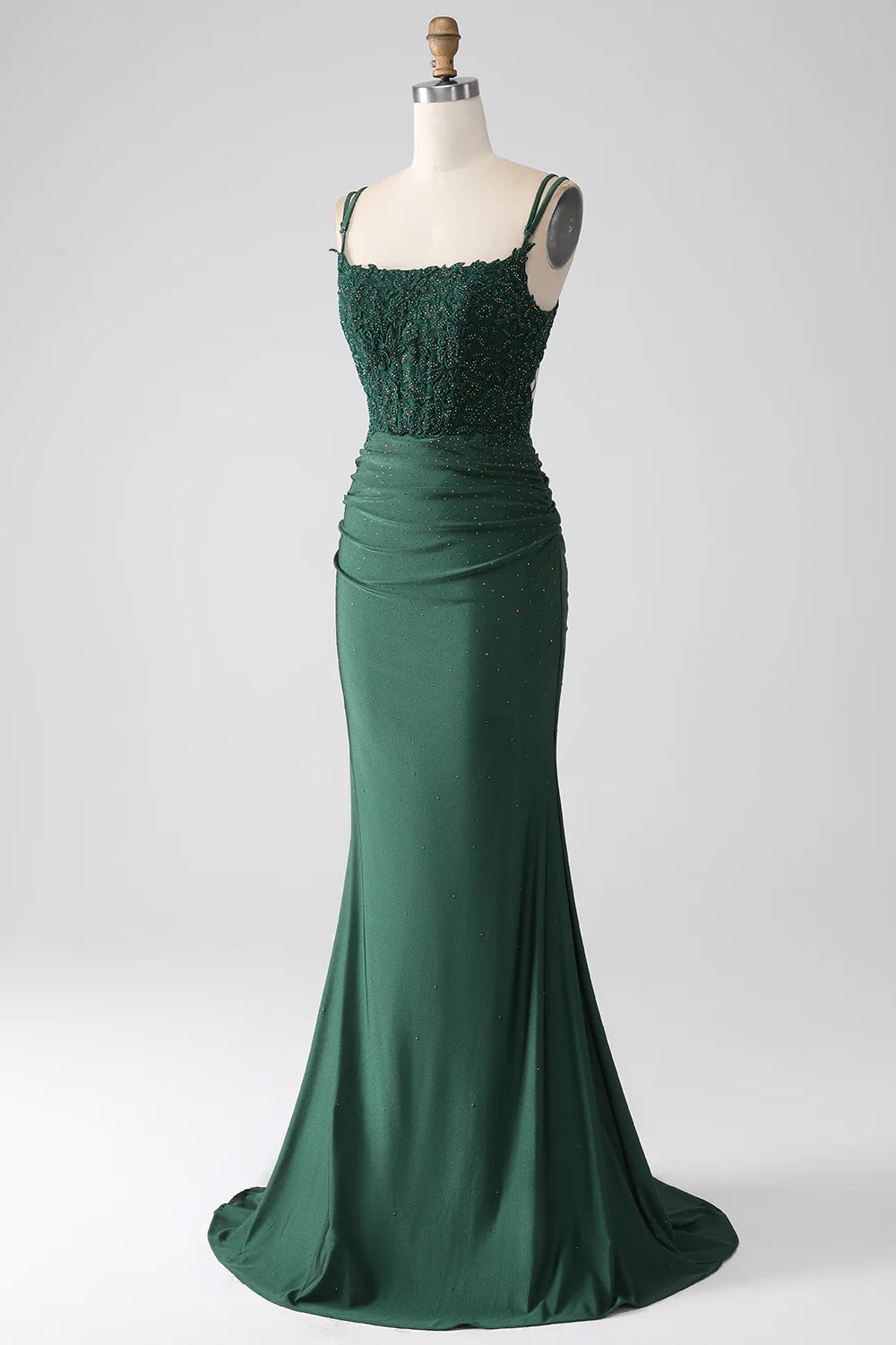 Dark Green Mermaid Spaghetti Straps Long Corset Prom Dress