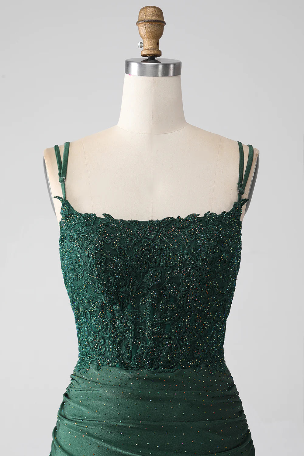 Dark Green Mermaid Spaghetti Straps Long Corset Prom Dress