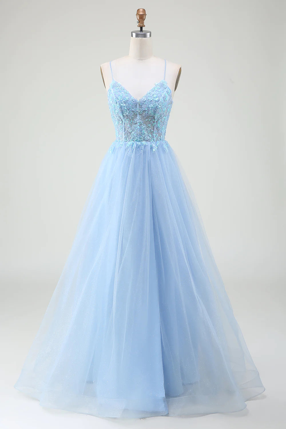 Light Blue Corset Prom Dress with Beading
