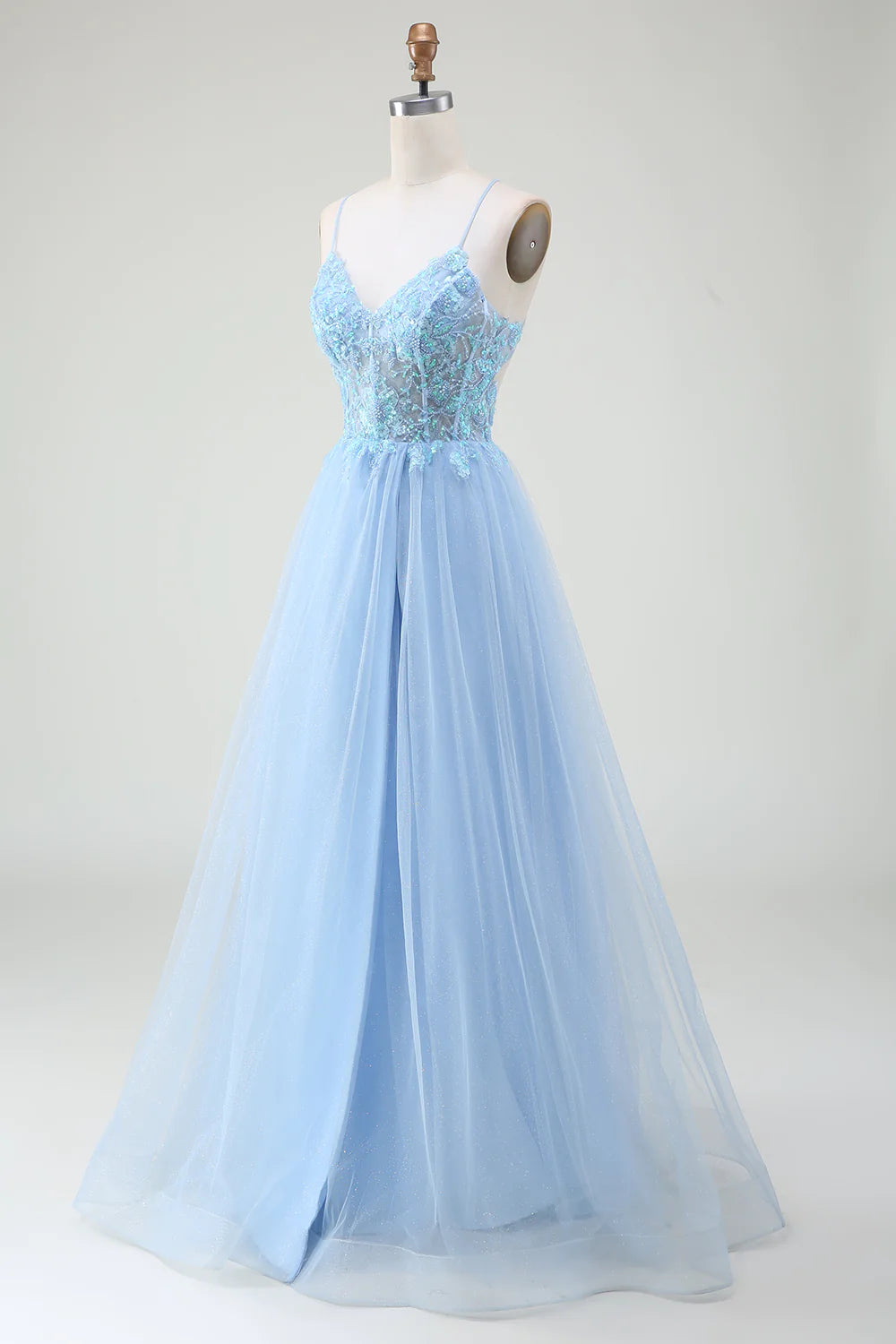 Light Blue Corset Prom Dress with Beading