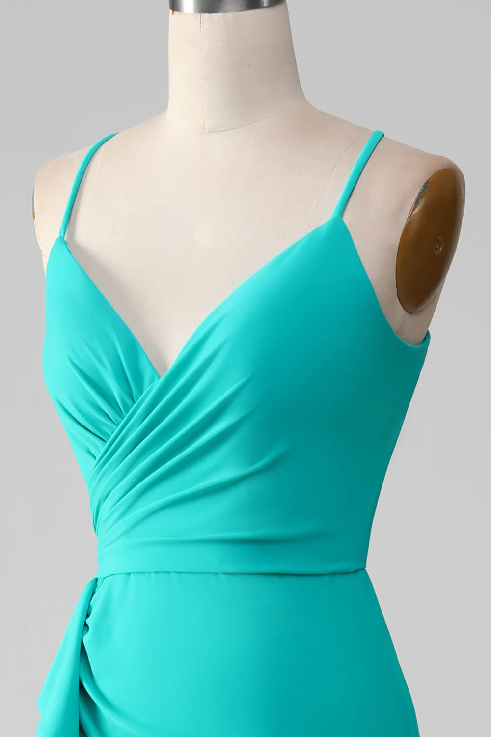 Turquoise Spaghetti Straps Open Back Mermaid Pleated Prom Dress