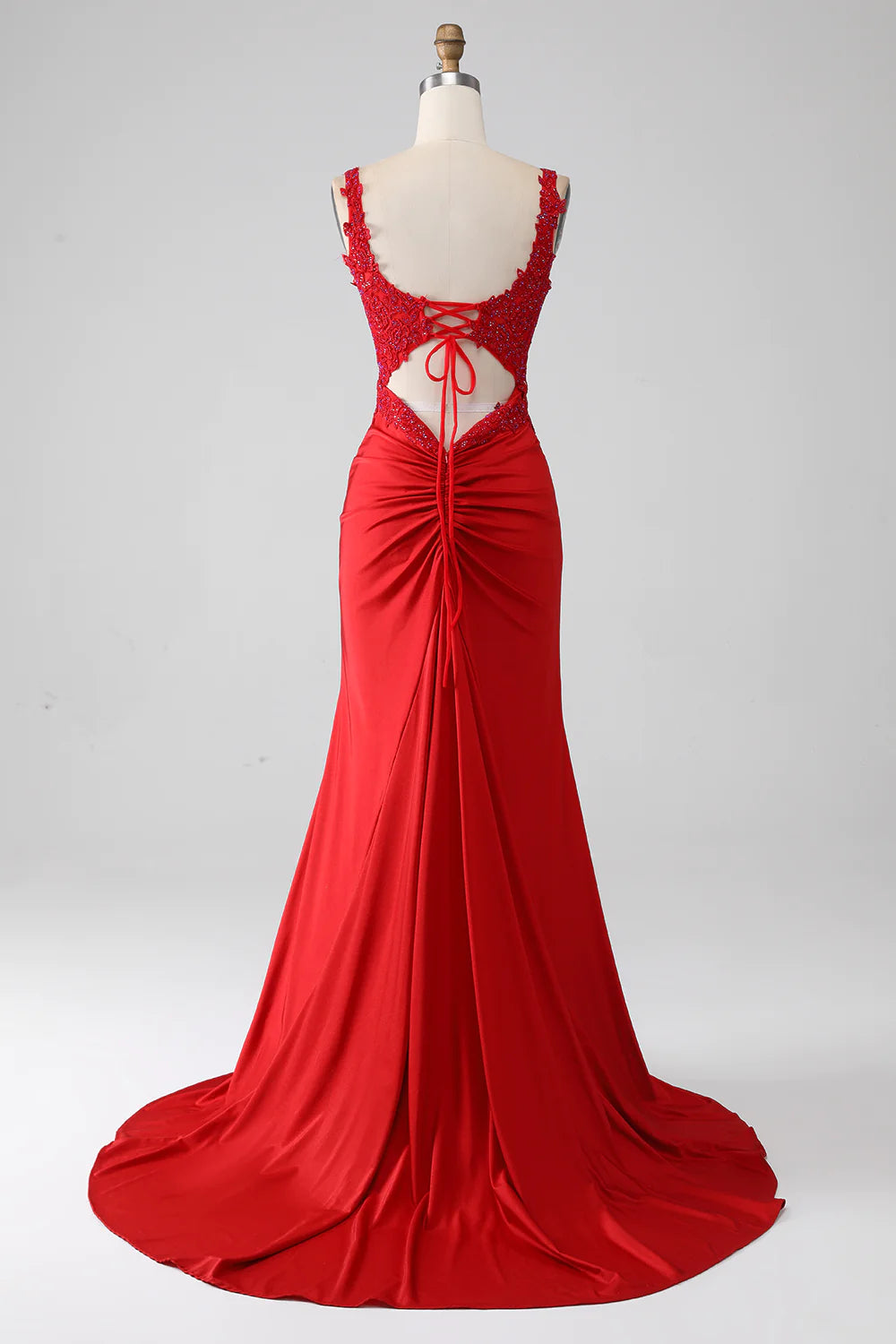 Red Beaded Long Prom Dress with Slit
