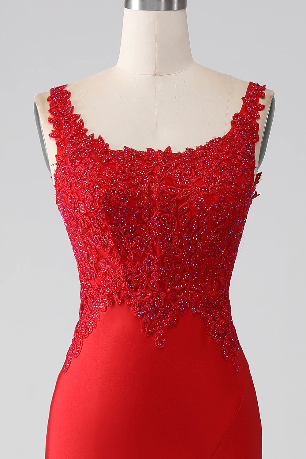 Red Beaded Long Prom Dress with Slit