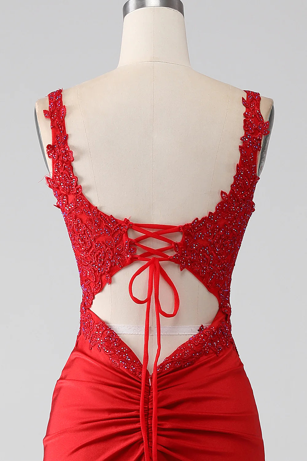 Red Beaded Long Prom Dress with Slit