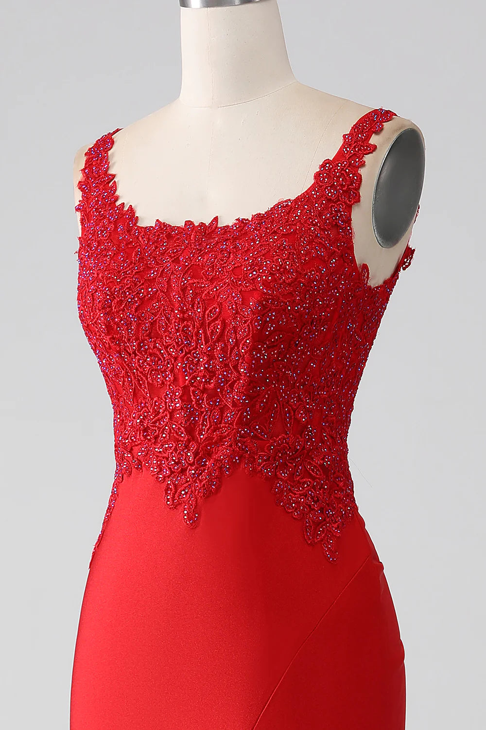 Red Beaded Long Prom Dress with Slit