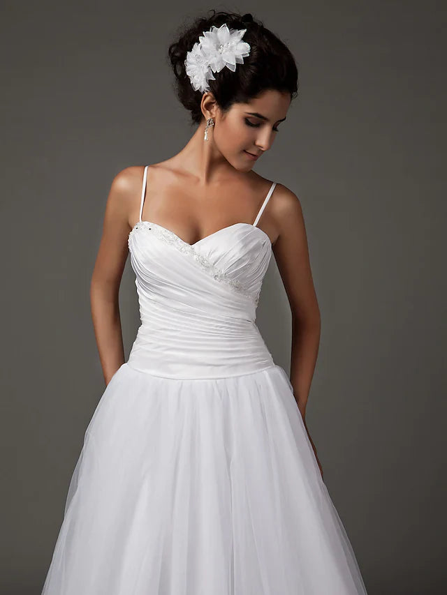 DingjiA-Line Wedding Dresses Sweetheart Neckline Spaghetti Strap Floor Length Taffeta Tulle Sleeveless