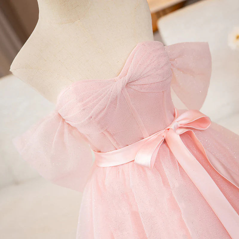 Junoesque Pink Ball-Gown Tulle Sweetheart Floor-Length Wedding Dress