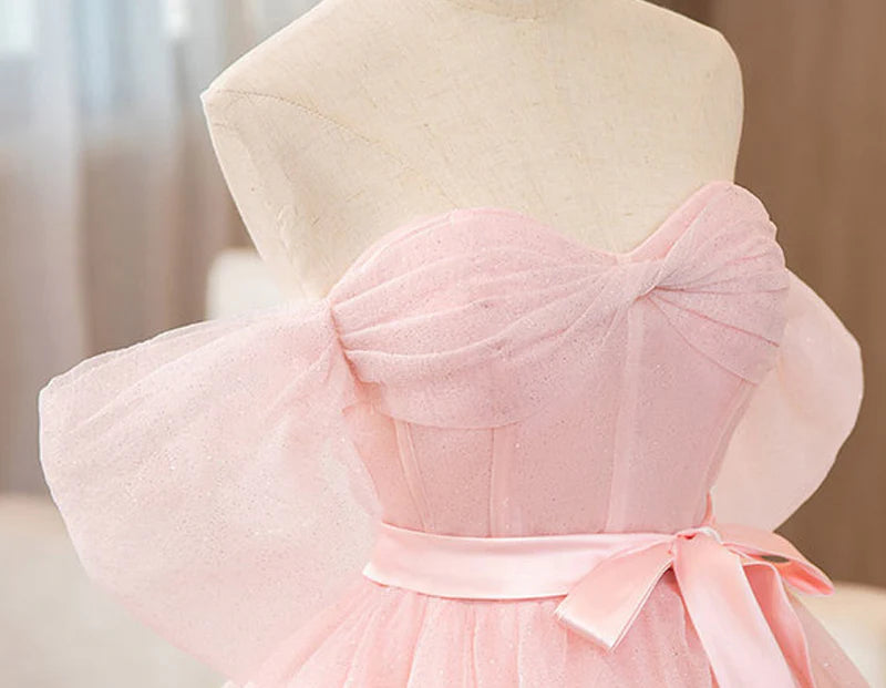 Junoesque Pink Ball-Gown Tulle Sweetheart Floor-Length Wedding Dress