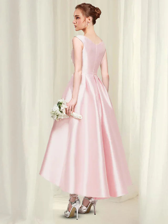 DingjiA-Line Reformation Amante Minimalist Party Wear Engagement Dress Jewel Neck Sleeveless Ankle Length Satin with Sleek