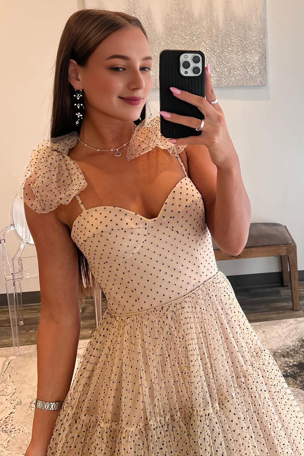 A-Line Tie Straps Zipper Back Long Tulle Prom Dress