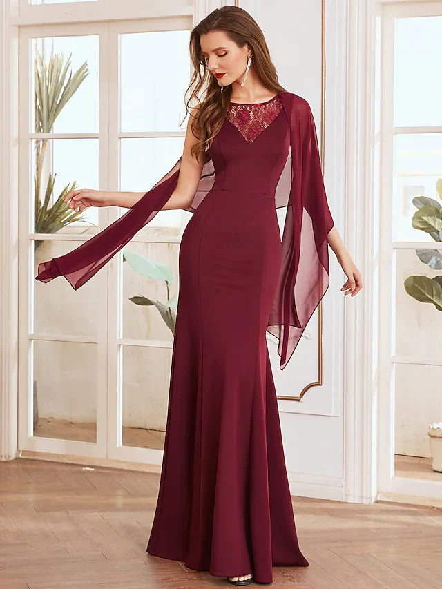 Mother of the Bride Dress Elegant V Neck Floor Length Satin Sleeveless with Lace