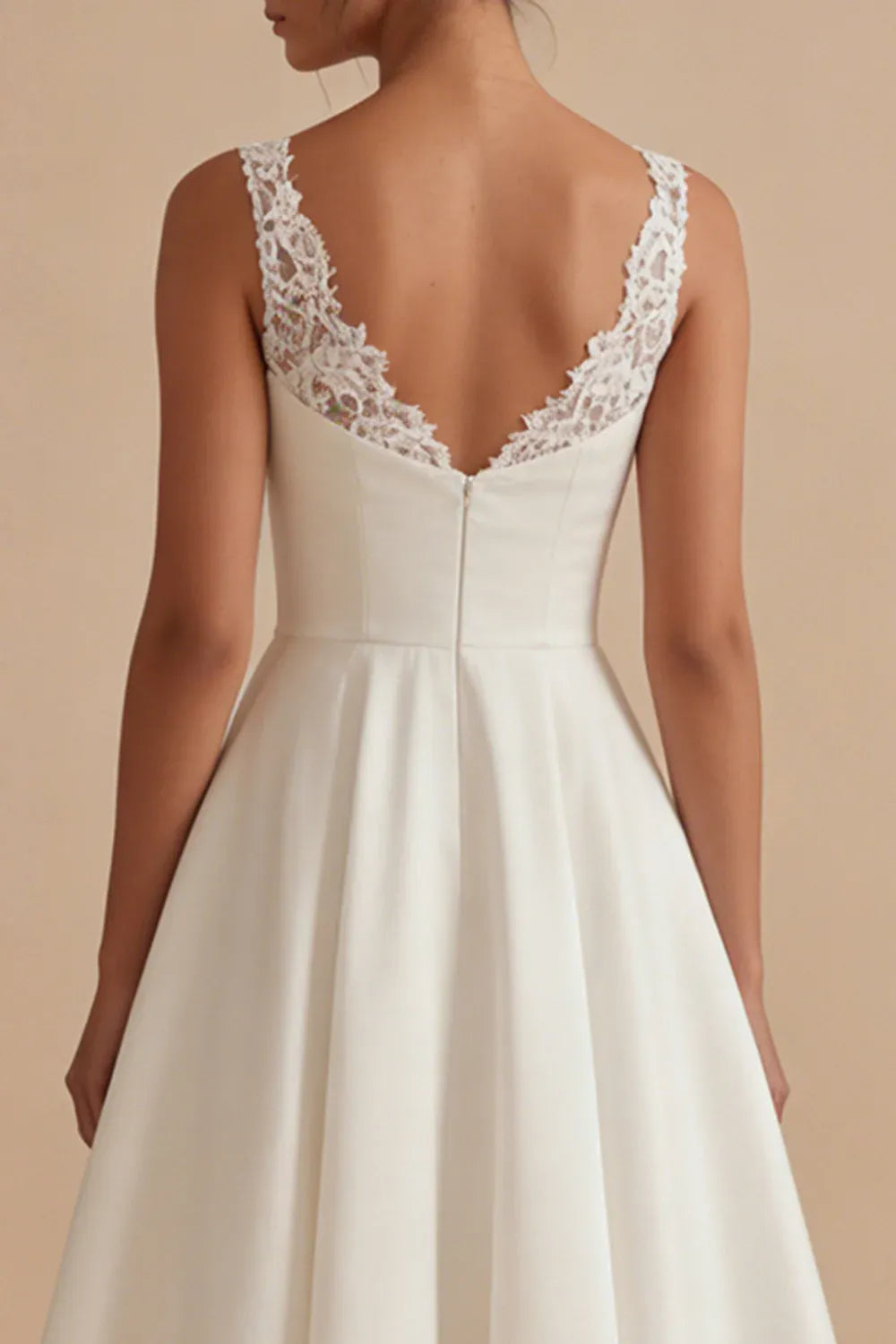 Vintage Lace-Trimmed Sweetheart Satin A-Line Midi Wedding Dress
