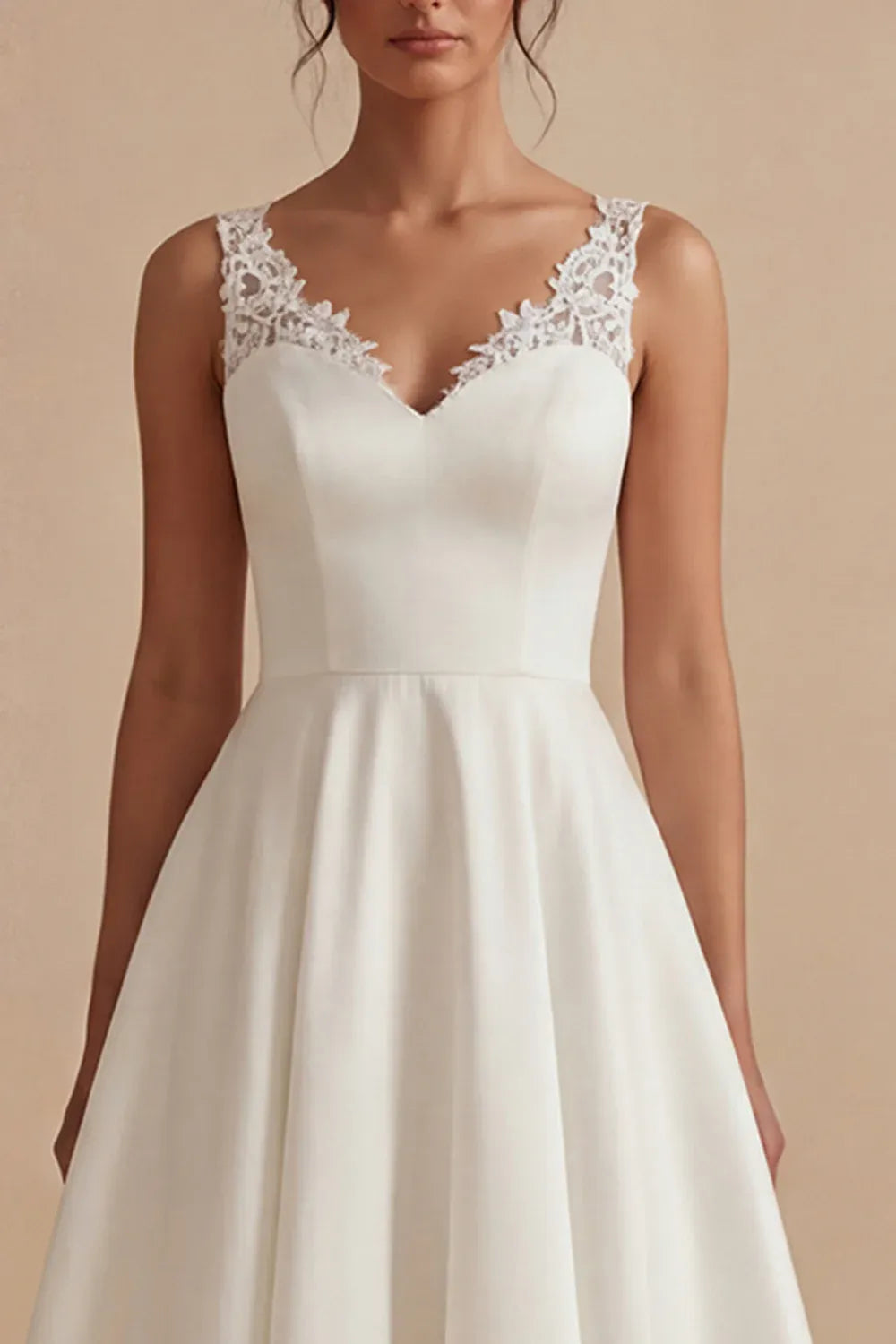Vintage Lace-Trimmed Sweetheart Satin A-Line Midi Wedding Dress