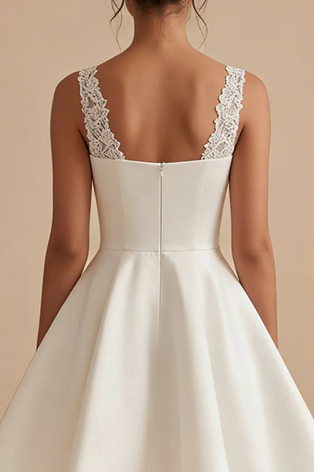 Lace-Trimmed Sweetheart Satin Fit-and-Flare Short Wedding Dress