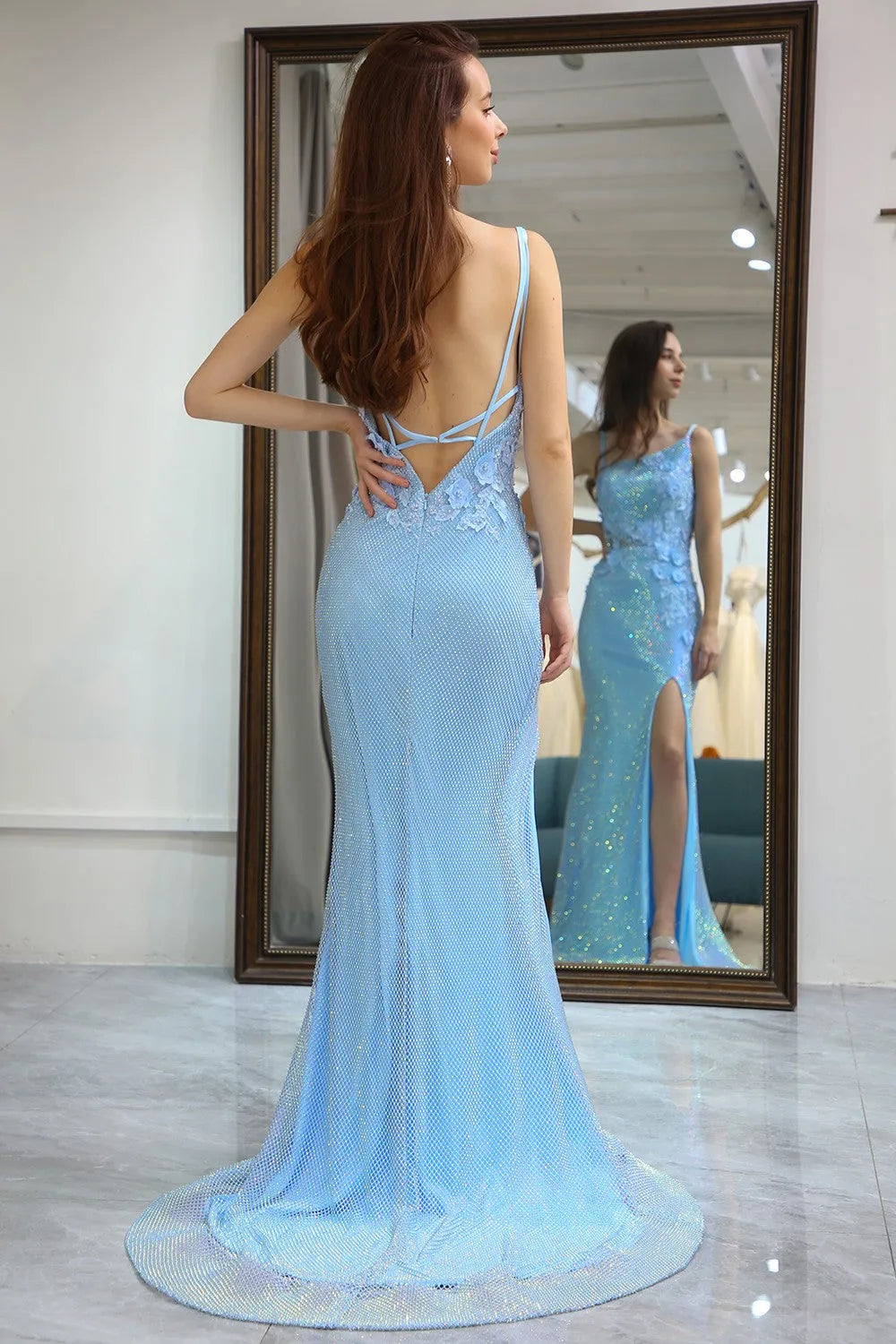 One Shoulder Mermaid Long Prom Dress with 3D Flowers