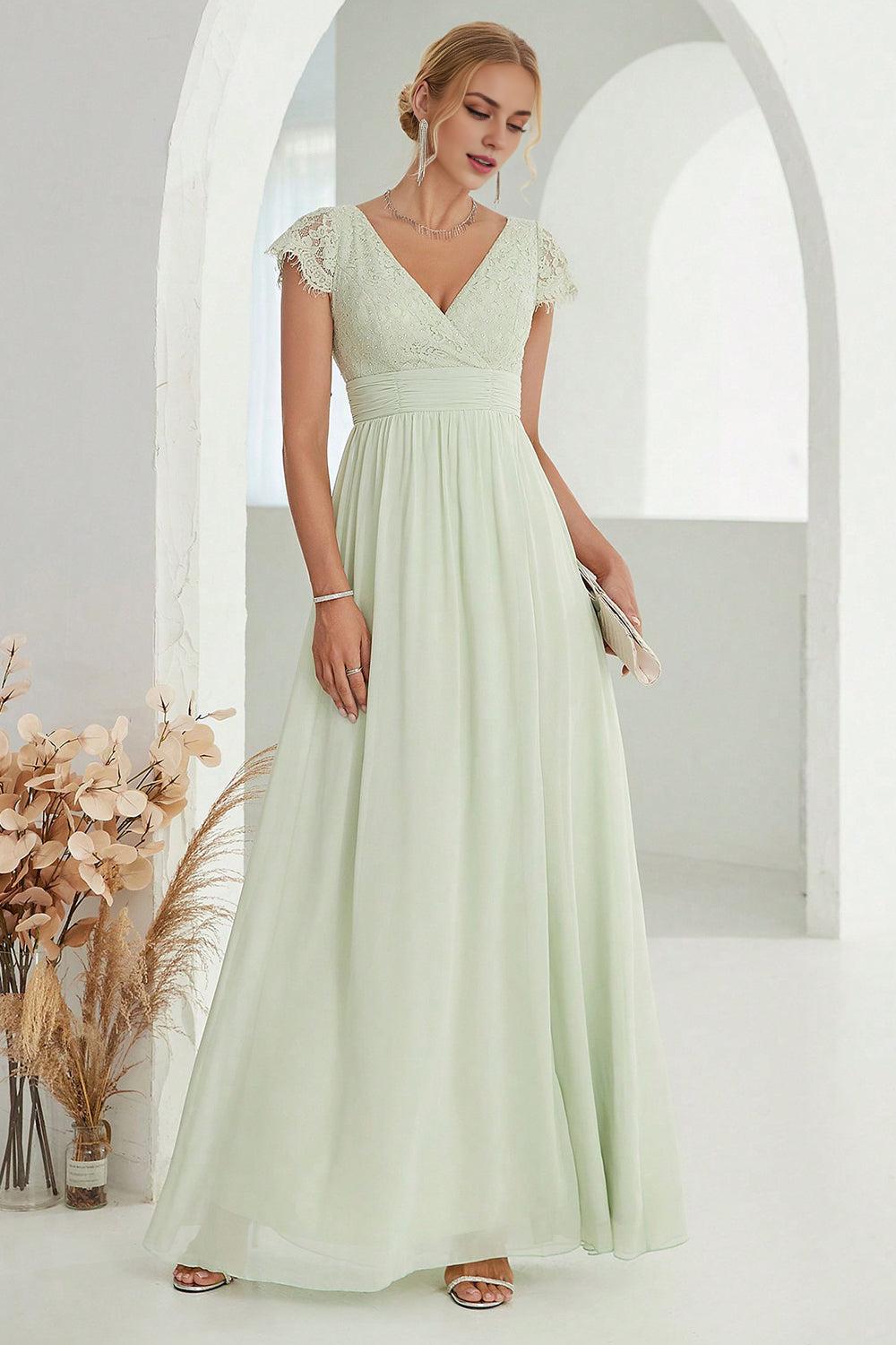 A-Line V Neck Light Green Mother of the Bride Dresses with Lace