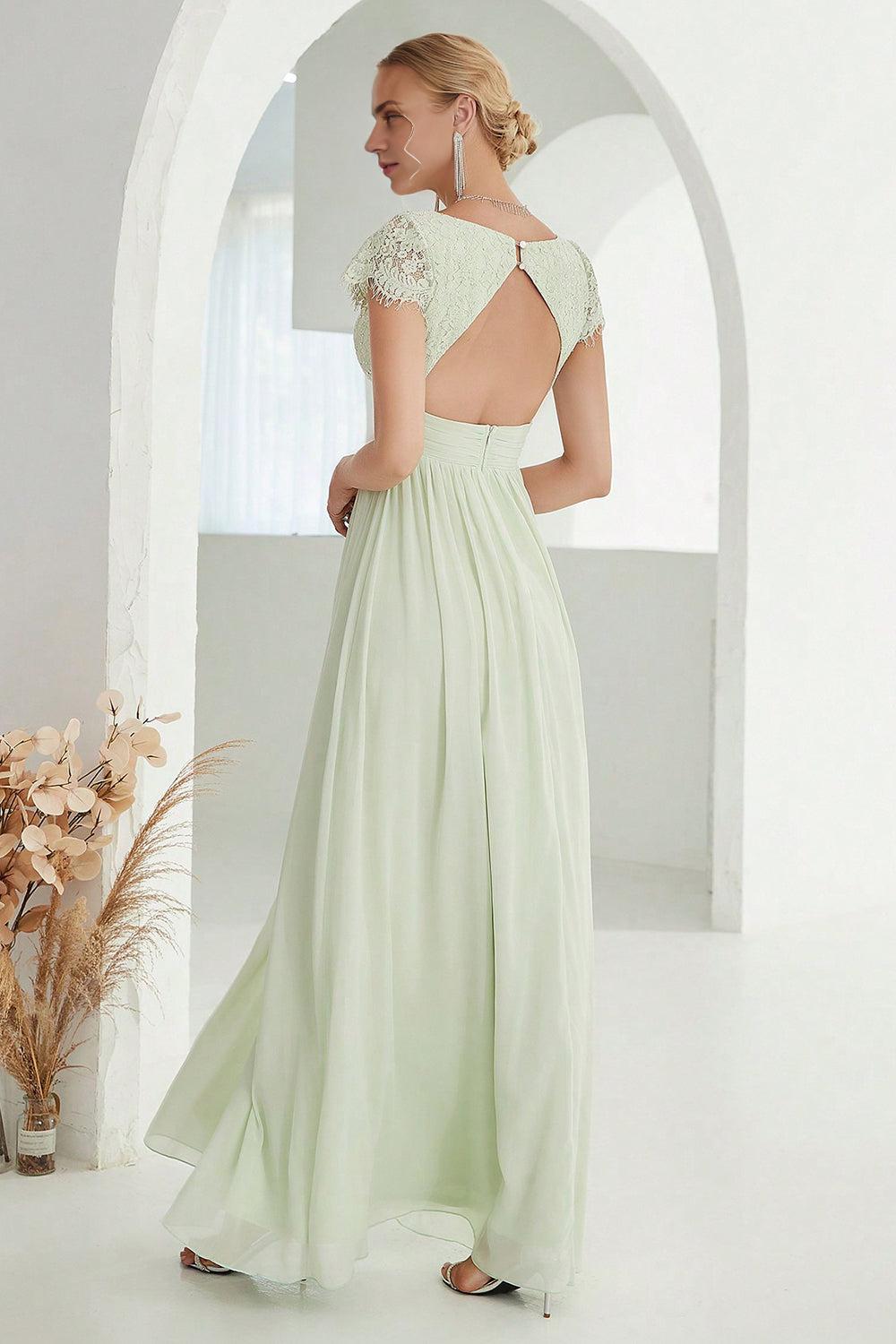 A-Line V Neck Light Green Mother of the Bride Dresses with Lace