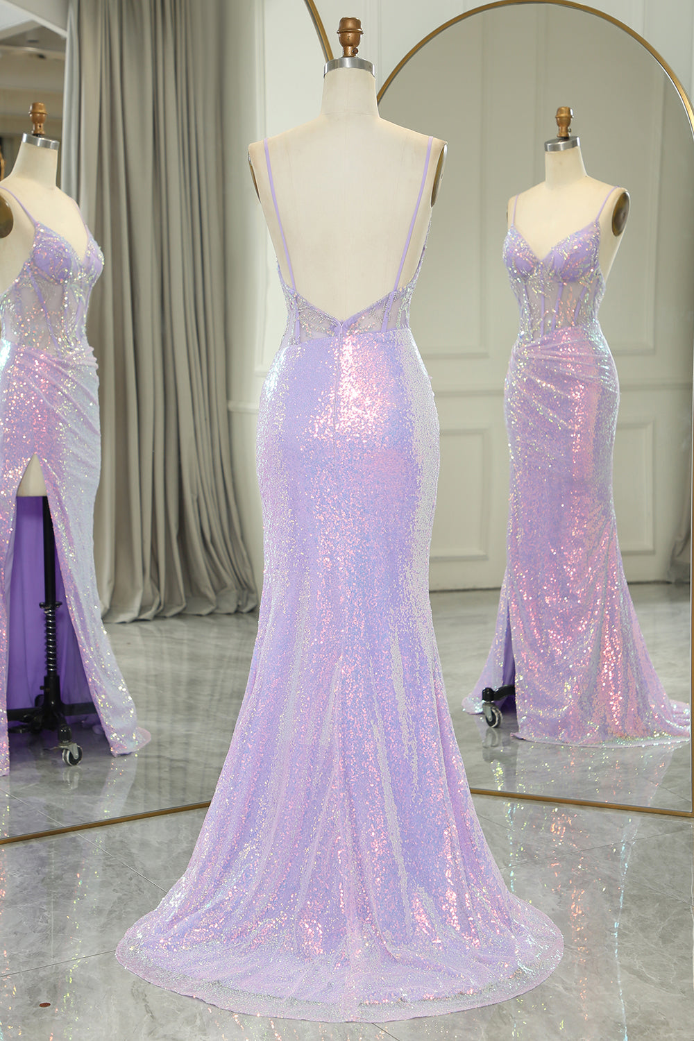 Light Purple Mermaid Backless Long Corset Prom Dress With Slit