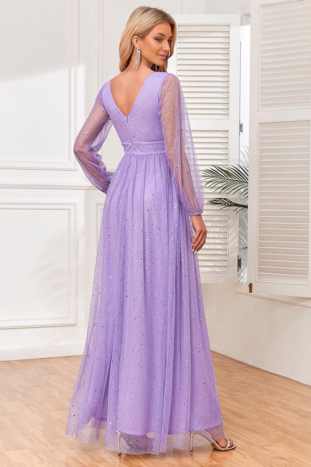 A-Line Long Sleeves Mother of the Bride Dress with Slit