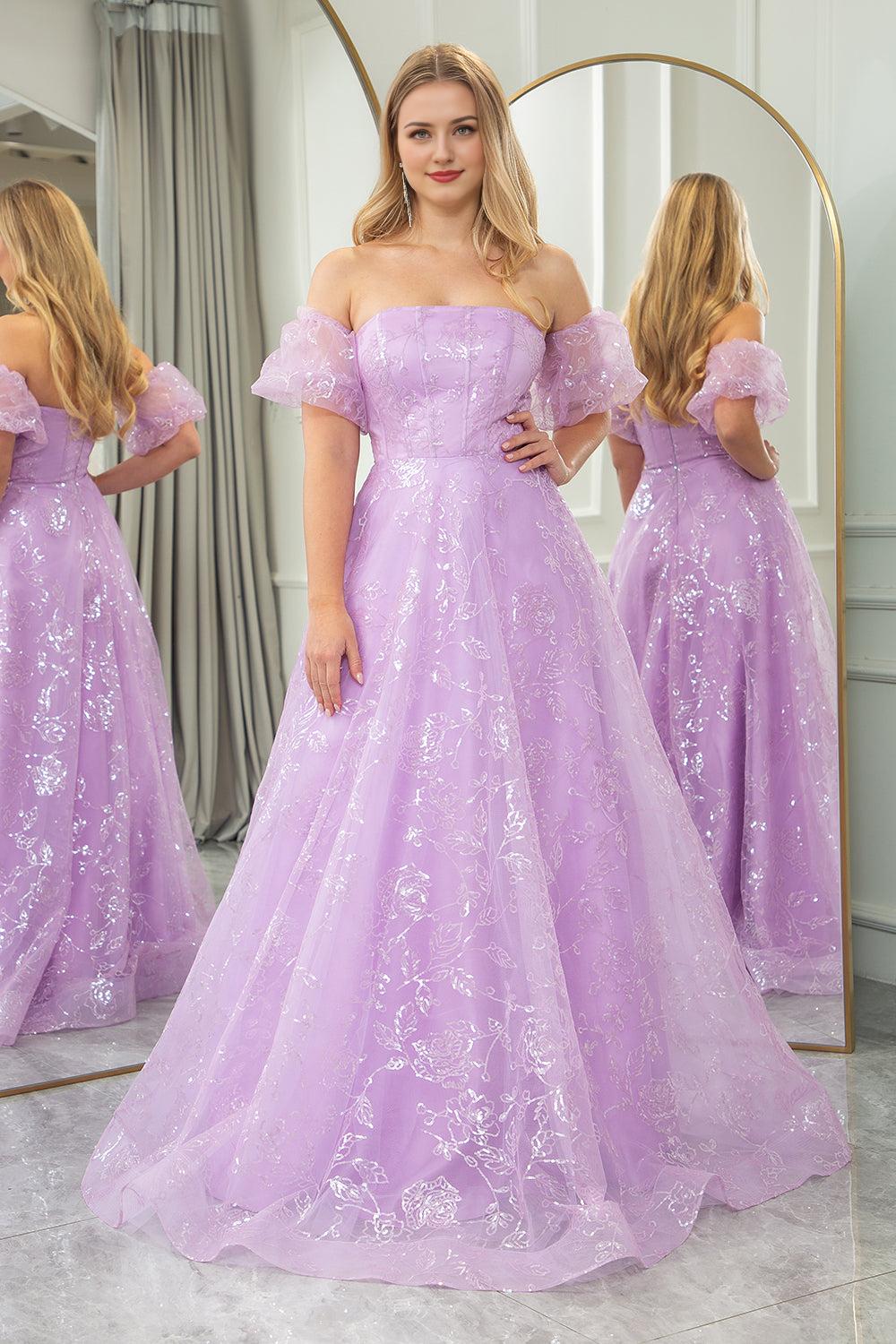 A-Line Strapless Tulle Long Prom Dress With Detachable Sleeves