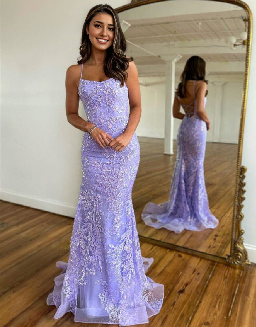 Spaghetti Straps Corset Back Long Prom Dress