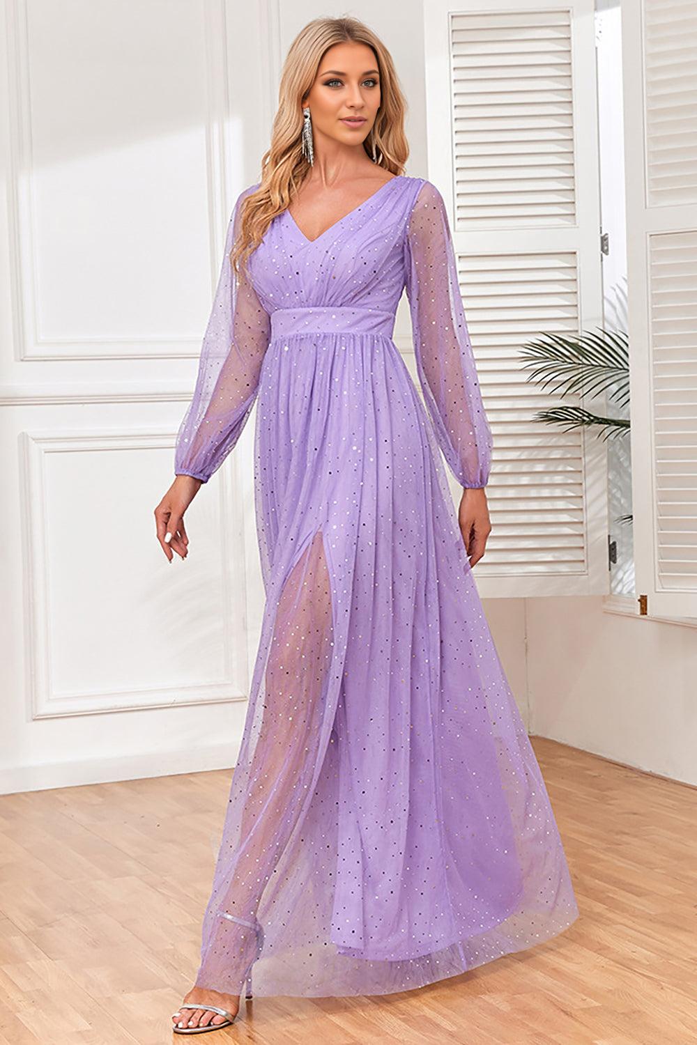 A-Line Long Sleeves Mother of the Bride Dress with Slit